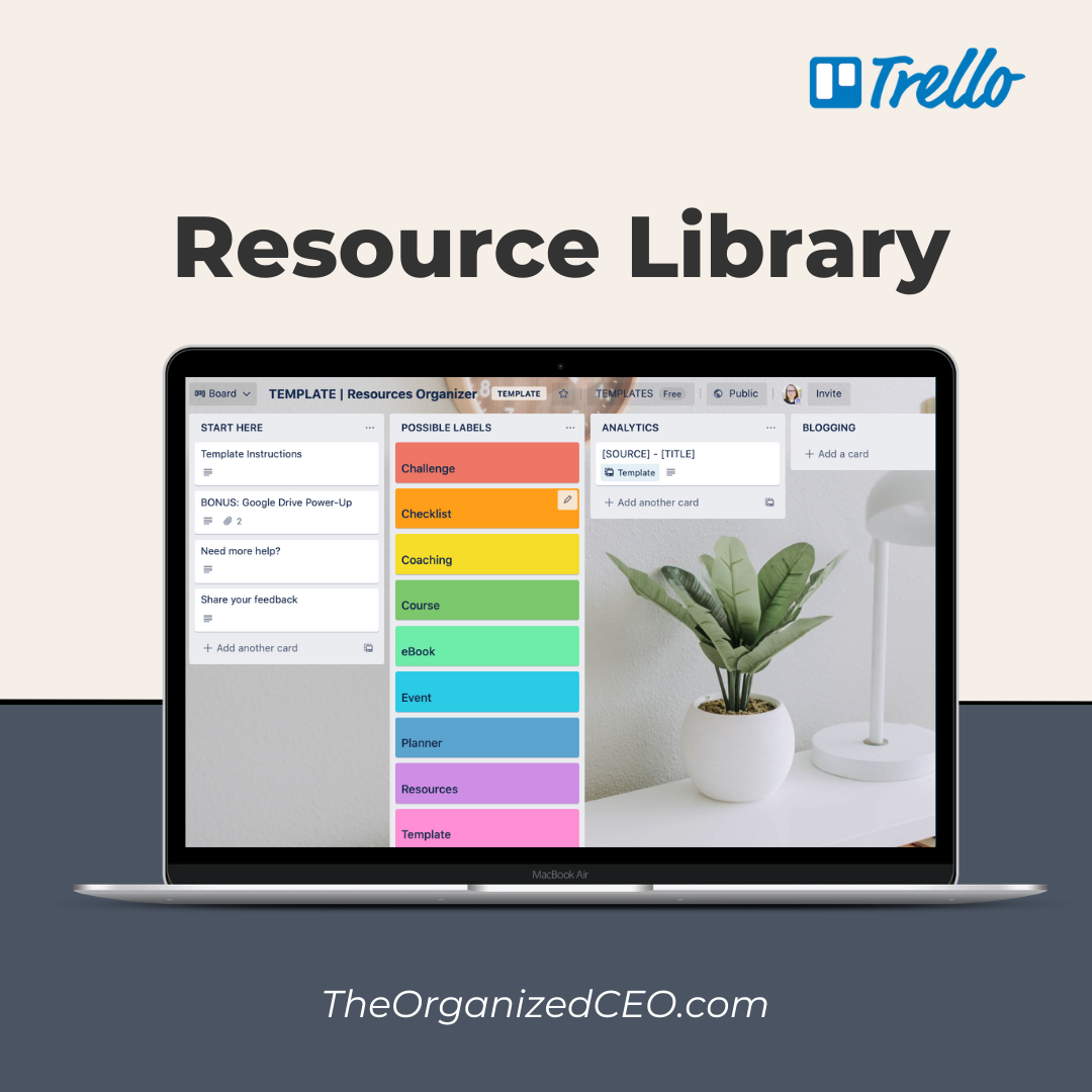 Resource Library Trello Template The Organized CEO Shop